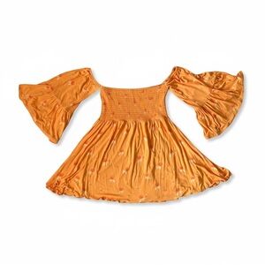 Free People Orange Floral Off-Shoulder Bell Sleeve Dress